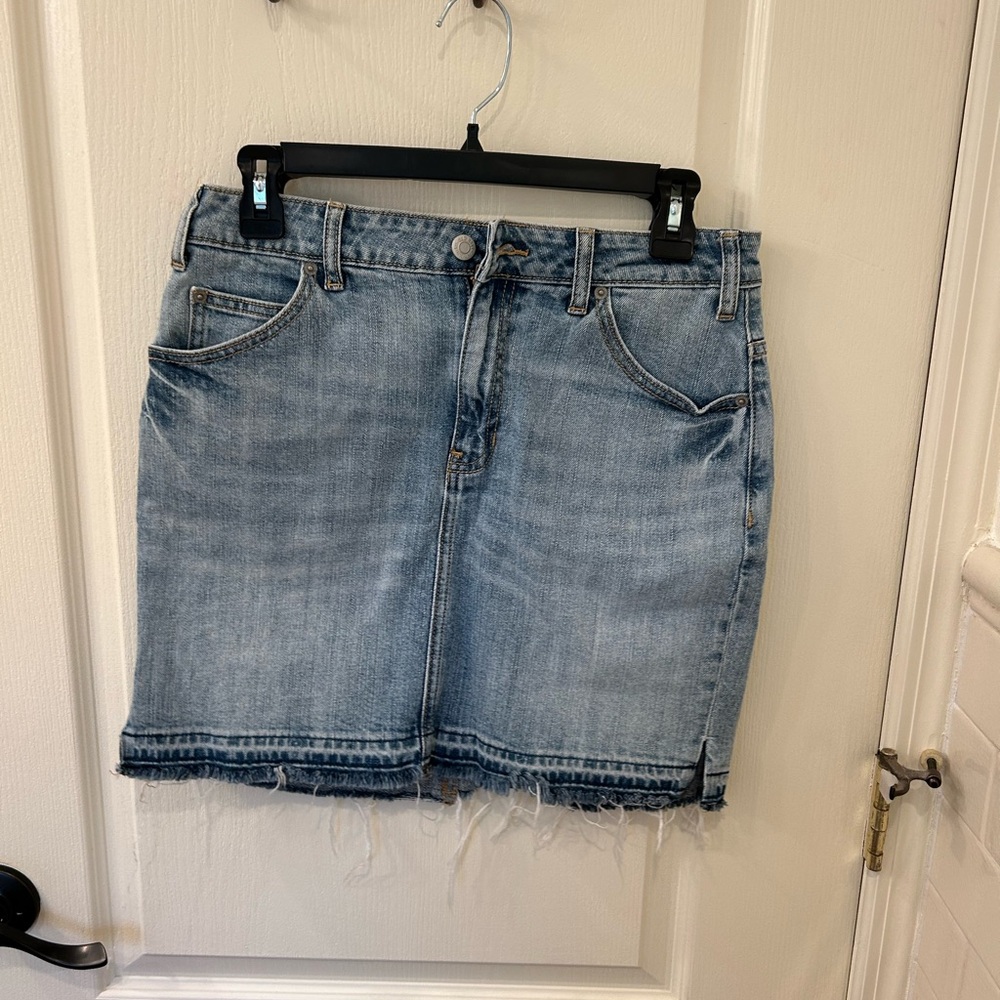 Denim Mini Skirt with Frayed Hem